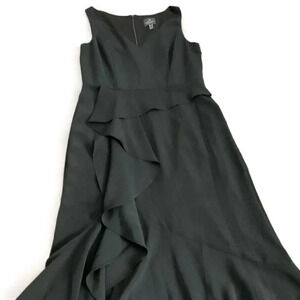 NWT Adrianna Papell‎ Black Crepe Cascade Gown Womens Size 8